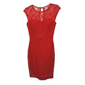 VTG Mystic Red Lace Overlay Short Sleeve Mini Dress Size M Retro Dressy Y2K